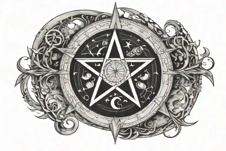 Pentacle With Moon Phases