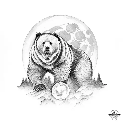 Warrior Bear With Fullmoon And Forest Behind It