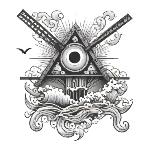 Evil Eye And Waves Crashing Over Wind Mill