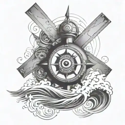 Evil Eye And Waves Crashing Over Wind Mill And Wings