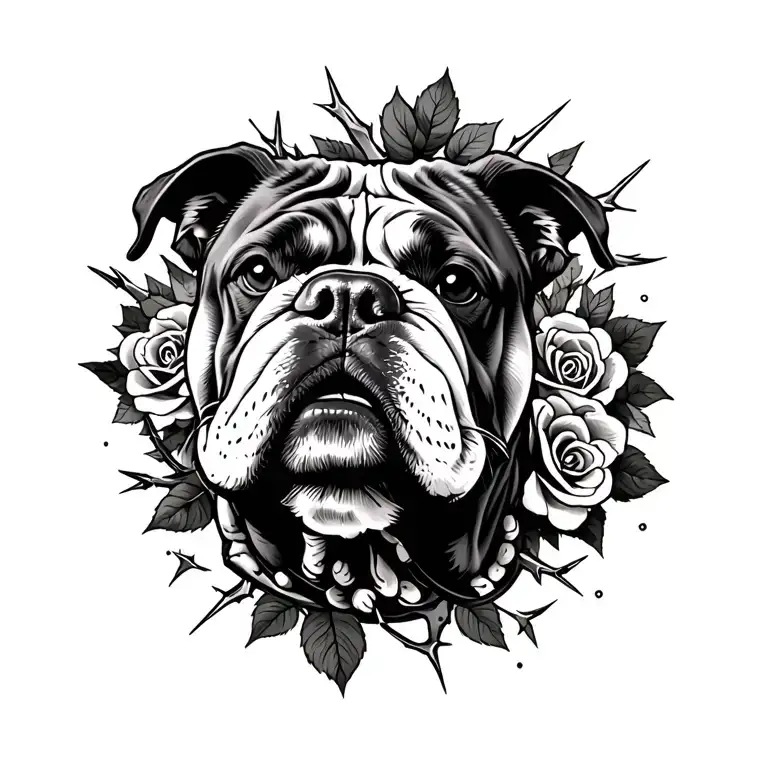 Bull Dog Frances With Roses And Thorns