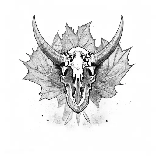 Triceratops Dinosaur Skull With Leafs