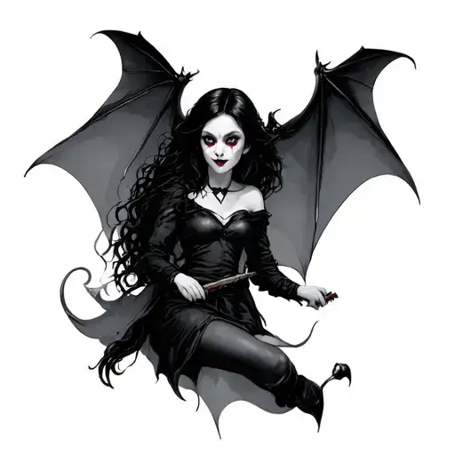 Vampire Girl With Bat Flying