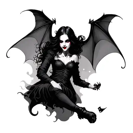 Vampire Girl With Bat Flying