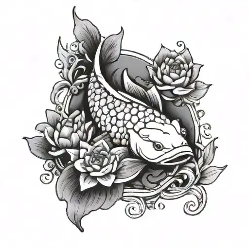 Koi Fish With Crown And Lotus Flower