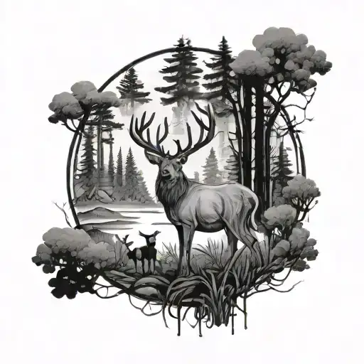 Deer Forest Nature Scene