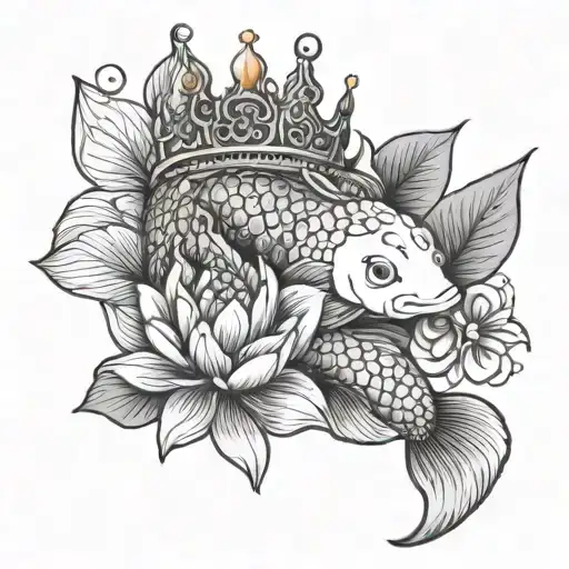 Koi Fish Princess Crown And Lotus Flower