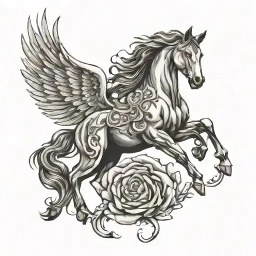 Horse Angel Clock Rose Intertwined