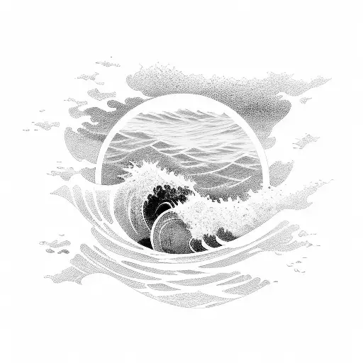 Wave And Ocean With Sun And Surfing