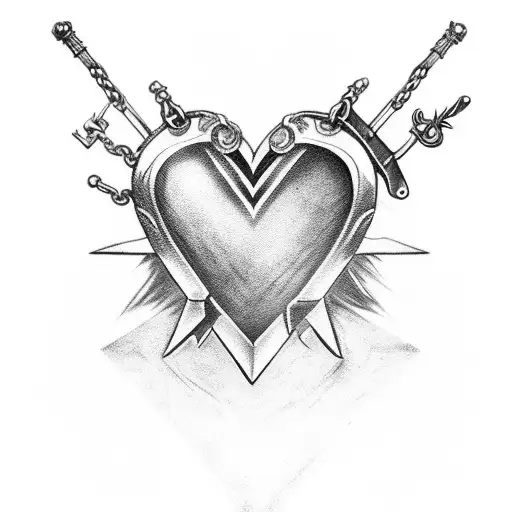 Chain And Heart And Sword Tattoo On Shoulder