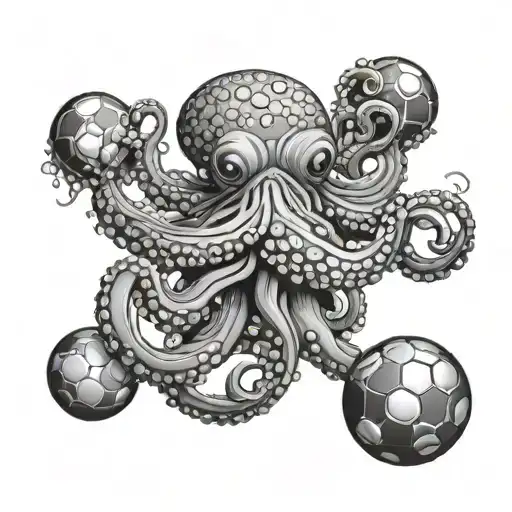 Octopus Juggling 5 Balls Floating