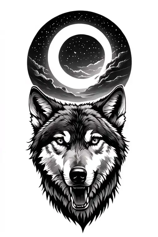 Howling Wolf Under A Crescent