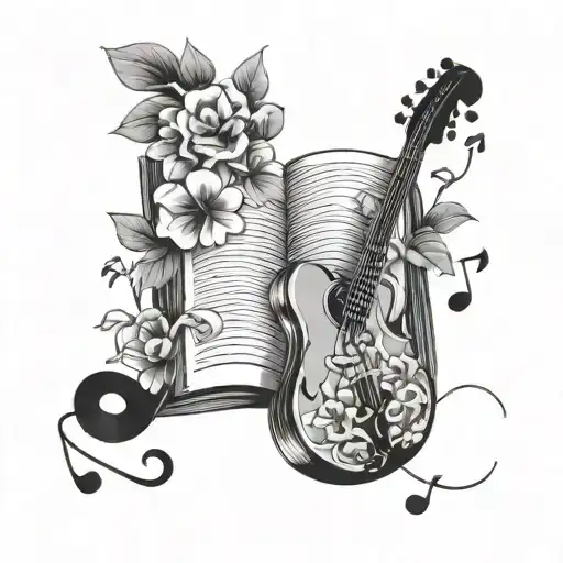 Book And Music Note Intertwined With Flowers
