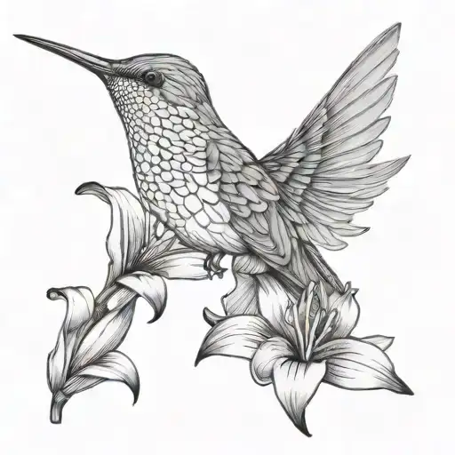 Humming Bird With Lily Flowers