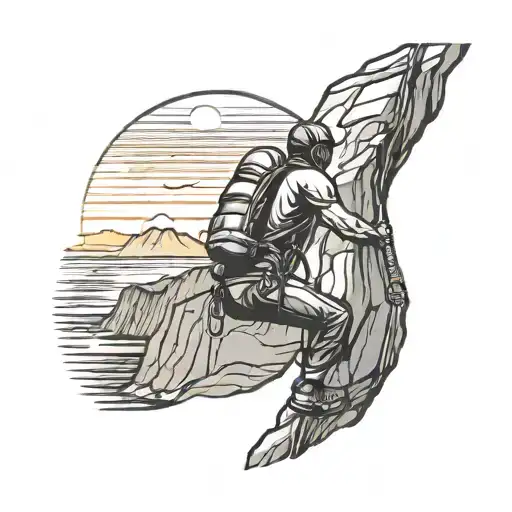 Rock Climber With Sunset In Background And Carabiner As Border