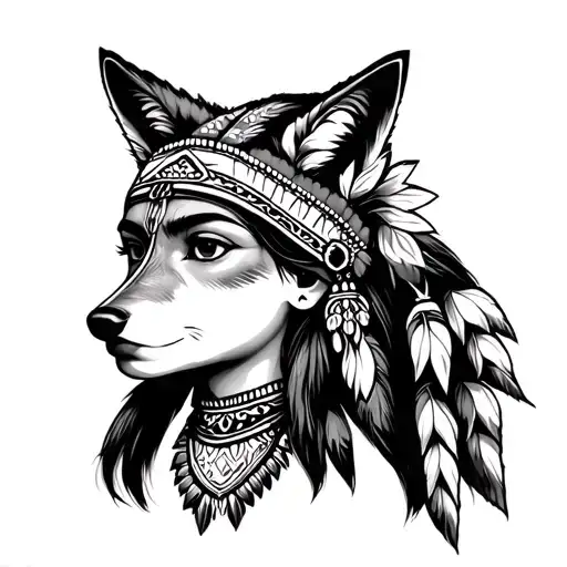 Indian Girl Coyote Head Peice