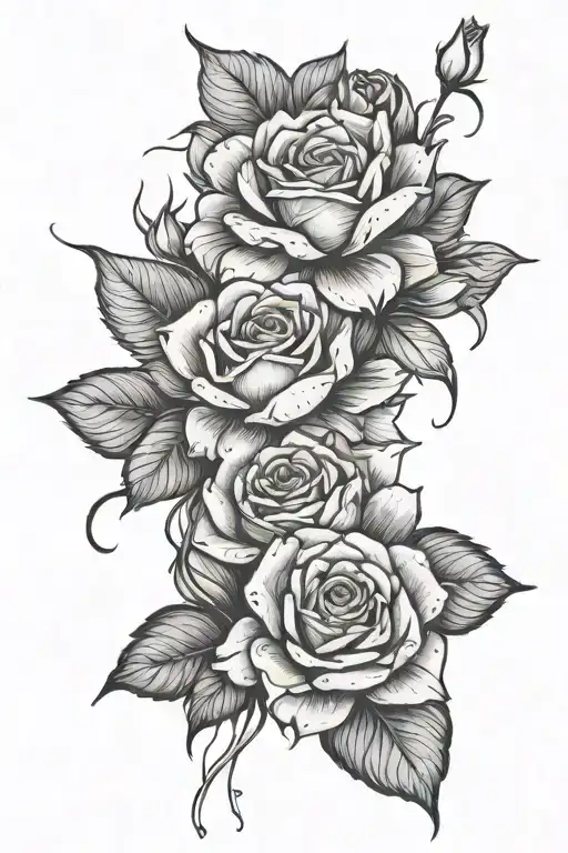 Linework Rose And Water Lily Flower Bouquet