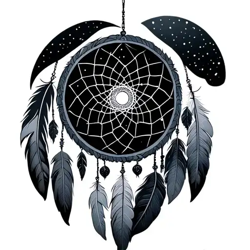 Dream Catcher With Space Theme In Hanging Feathers