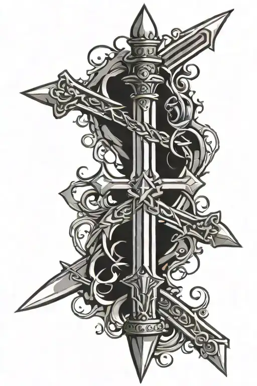 Swords In Shape Of A Cross With The Words Iron Sharpens Iron Down The Middle Of The Vertical Sword