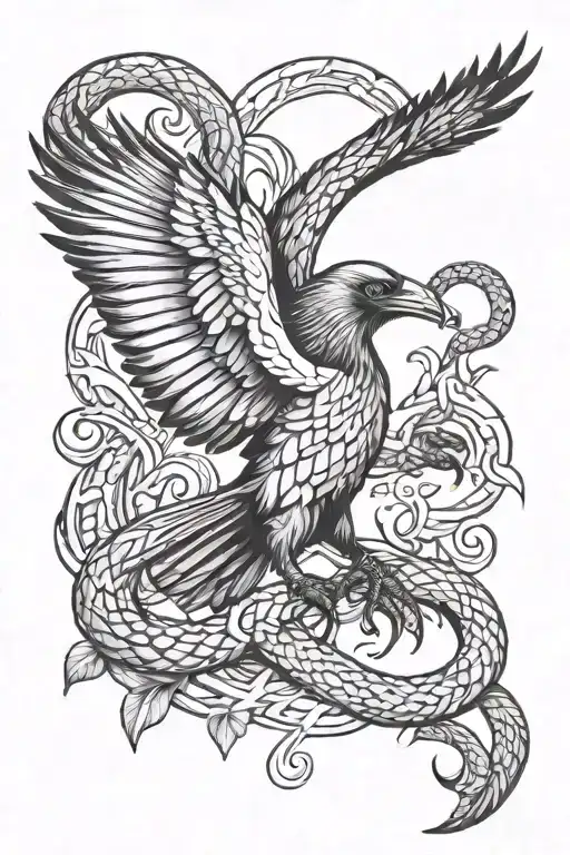 Raven Fighting A Serpent