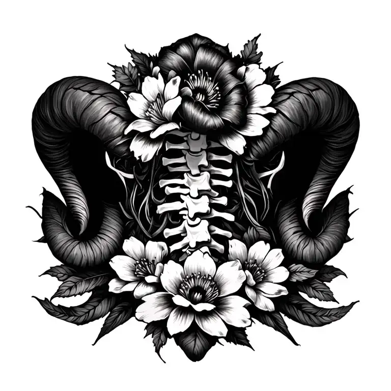 Spine Tattoo Aries Flowers