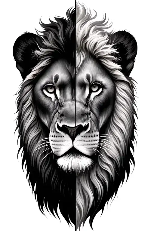 Lion And Lioness Half Half Face