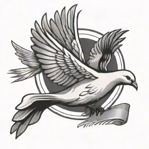 Dove Flying Into Sunlight Carrying Banner