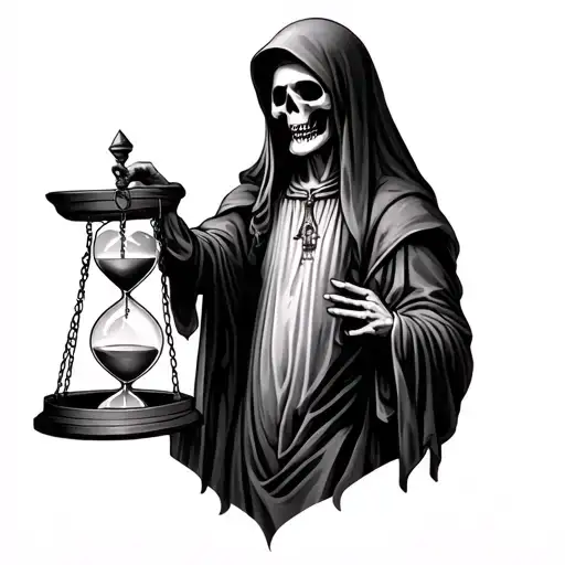 Death Holding The Scale Of Justice And A Hourglass
