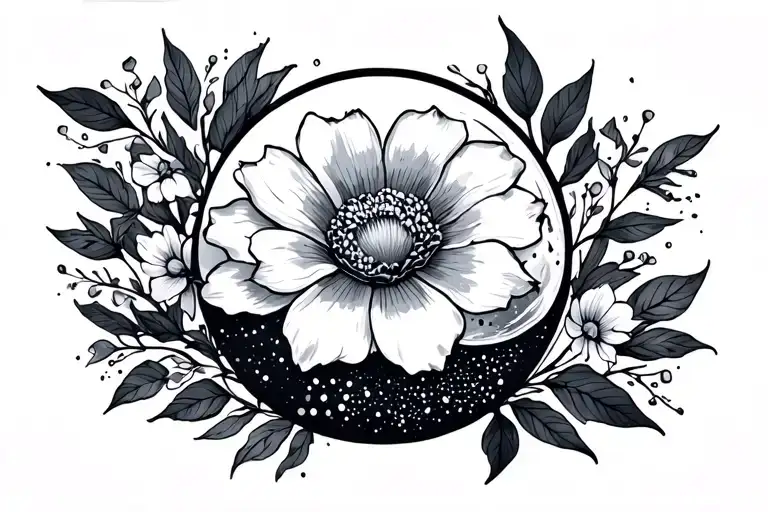 March Birth Flower And Birth Year On Chest With A Moon Small And Dainty And Fine Line