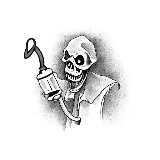 Cartoon Grim Reaper Holding Bottle Of Poison