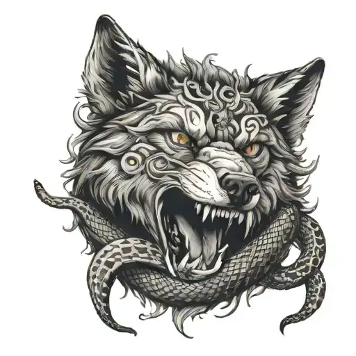 A Mystic Wolf Breathing Life Into A Snake