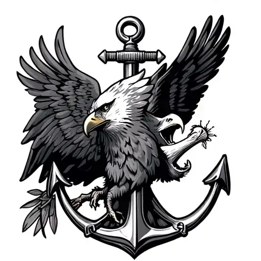 United States Navy Anchor Intertwined With A Screaming Bald Eagle