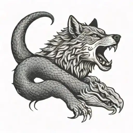 A Mystic Wolf Breathing Life Into A Snake Tattoo Design Idea