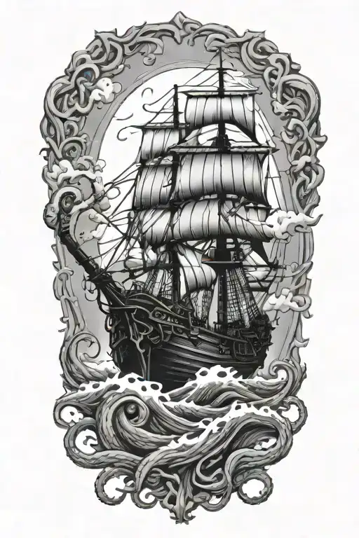 Kraken Pulling A Ship