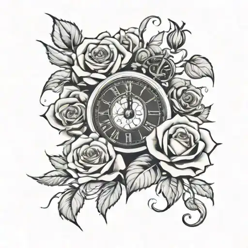 Roses And A Clock Facing To 8 12