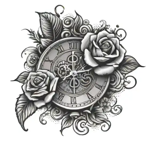 Roses And A Clock Facing To 8 12 Street Sign