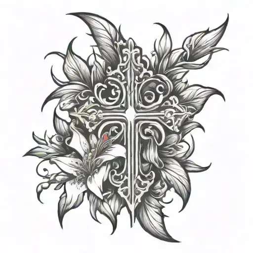 A Cross With Thorns And Lily Flowers