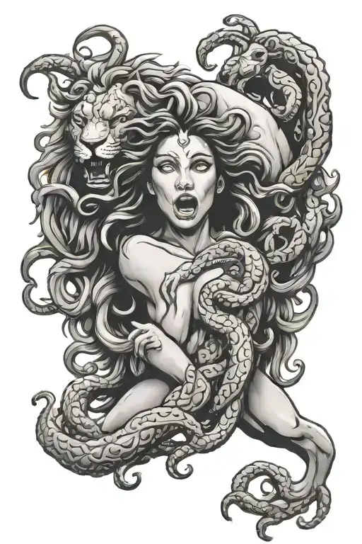 Medusa Coming Out Of Lion Roaring