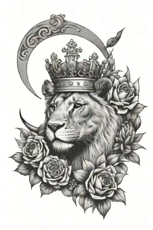 Lioness Crown Flowers And Moon