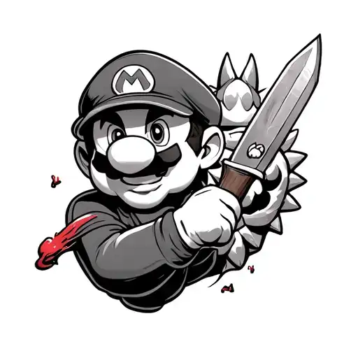Mario Holding Bloody Knife And King Koopas Head