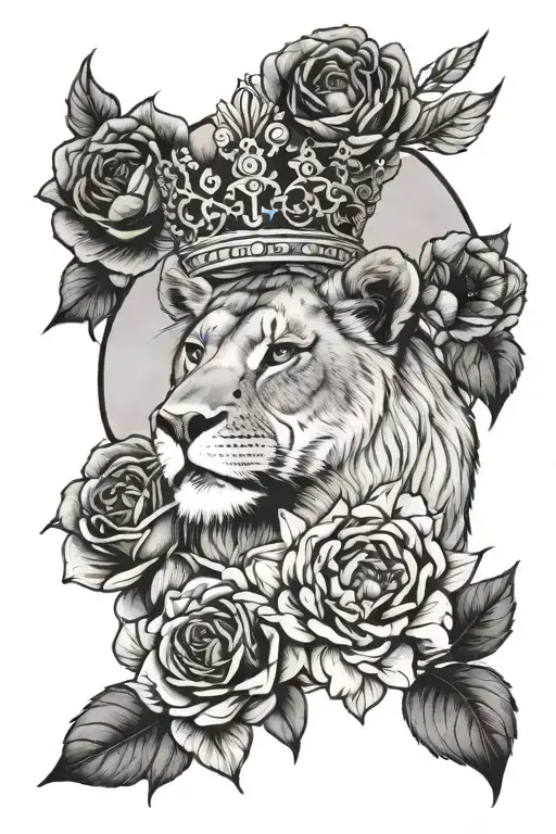 Lioness Crown Flowers And Moon