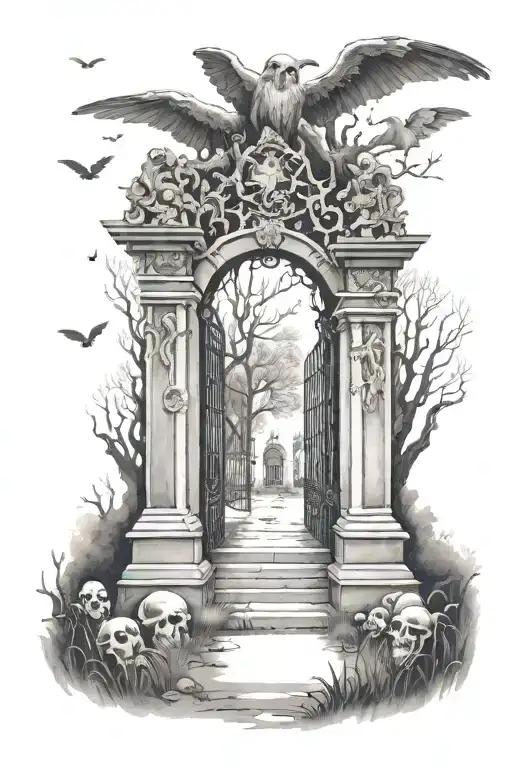 Cemetary Gates In Forest Opening With Ghost Flying Away