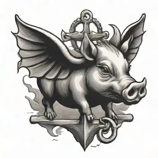 Small Flying Pig And Anchor Connected