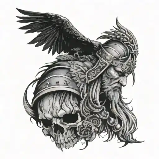 A Viking With Skulls And Raven On Forearms