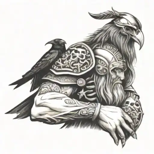 A Viking With Skulls And Raven On Forearms