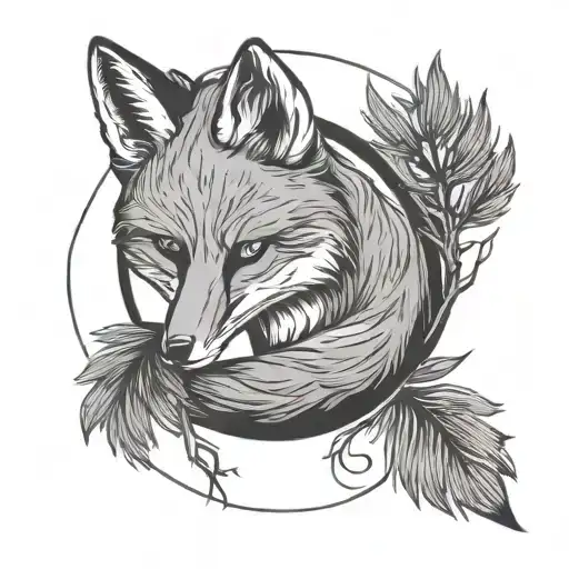 Fox In Semicircle Of Pine Branches