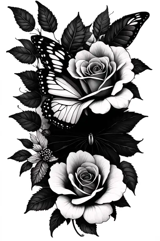 Butterfly And Roses Mayflowers Hibiscus