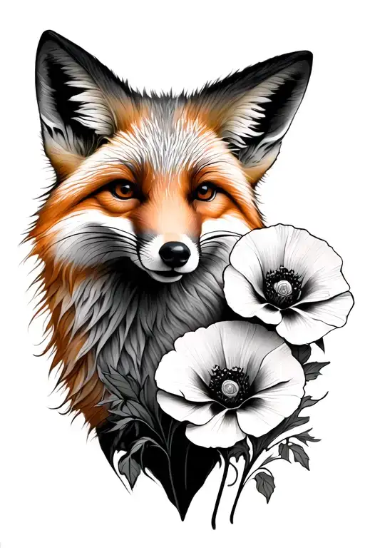 Fox With Poppy Flower