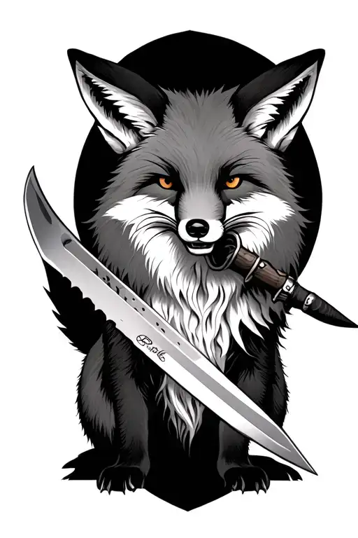 Fox With Knife In Its Mouth