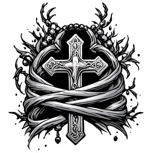 Cross With Rosary Wrapped